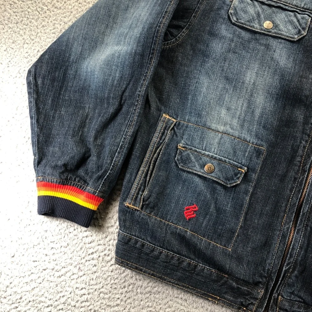 Vintage Rocawear Jacket Girls XL (18-20) Blue Denim Zip Felt Logo Y2k Hip Hop